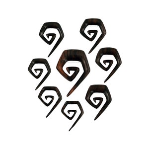 1x Sono Wood Hexagon Spiral Hook Organic for Stretched Ears Gauges Plug Body Lobe Ebony