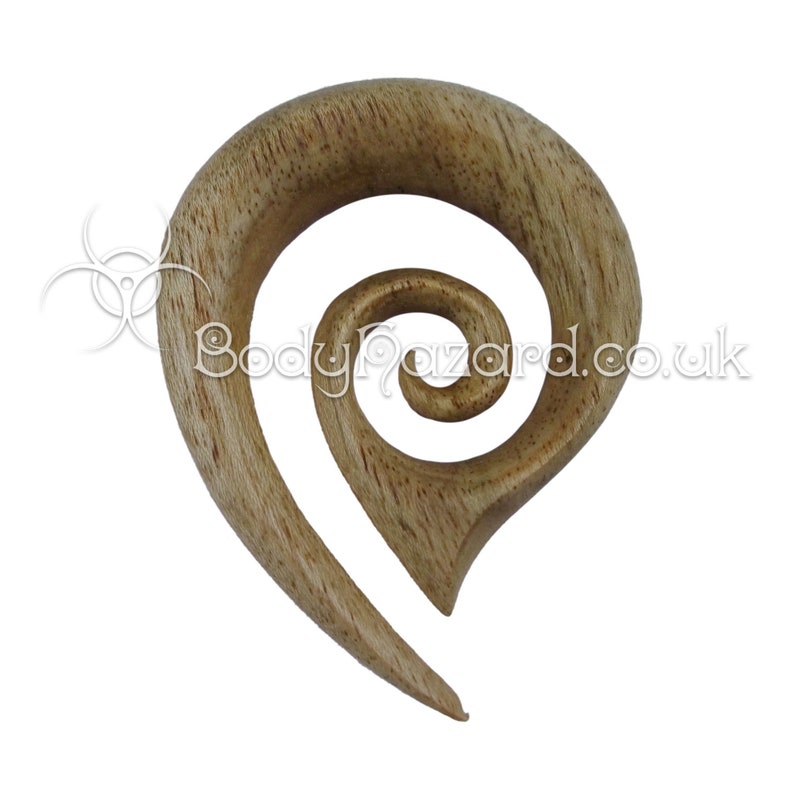 1x Teak Wood Drop Spiral Teardrop Hook Organic for Stretched Ears Gauges Plug Lobe Ebony Tribal