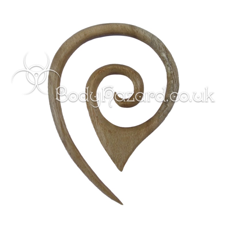 1x Teak Wood Drop Spiral Teardrop Hook Organic for Stretched Ears Gauges Plug Lobe Ebony Tribal