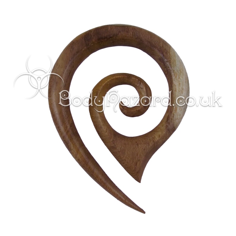 1x Teak Wood Drop Spiral Teardrop Hook Organic for Stretched Ears Gauges Plug Lobe Ebony Tribal
