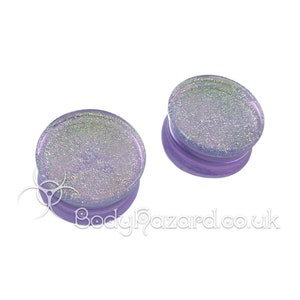 A Pair of Lavender Gold Dichroic Double Flared Plugs 25mm 1&quot; by Gorilla Glass for Stretched Ears Gauges Plug Lobe