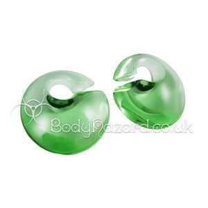 A Pair of Mini Bright Green Eclipse Glass Ear Weights by Gorilla Glass for Stretched Ears Gauges Plug Lobe