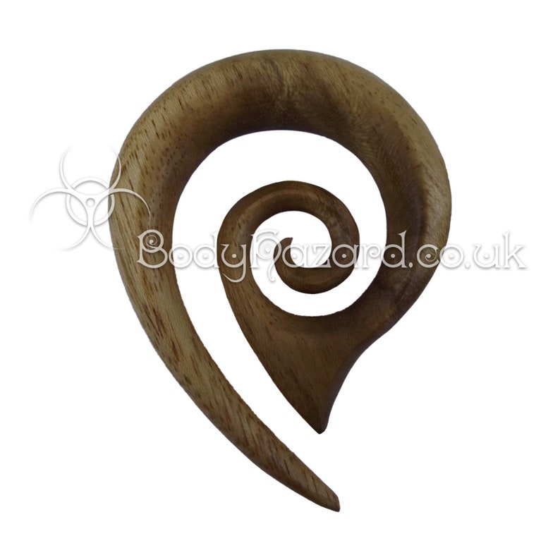 1x Teak Wood Drop Spiral Teardrop Hook Organic for Stretched Ears Gauges Plug Lobe Ebony Tribal