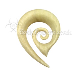 1x Crocodile Wood Drop Spiral Teardrop Hook Organic for Stretched Ears Gauges Plug Lobe Blonde White Ebony