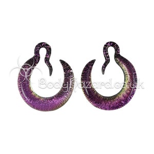 A Pair of Pink Crescent Dichroic Hoops Glass Ear Weights by Gorilla Glass for Stretched Ears Gauges Plug Lobe