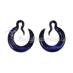 A Pair of Deep Purple Crescent Dichroic Hoops Glass Ear Weights by Gorilla Glass for Stretched Ears Gauges Plug Lobe
