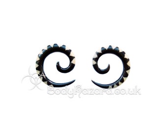 Buffalo Horn Spiral Gauges with Bone Inlay - Pair