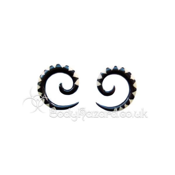 1x Pair Buffalo Horn Spirals with Bone Inlay Organic for Stretched Ears Gauges Plug Body Lobe