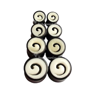 1x Buffalo Horn Ear Eyelet w/ Spiral Cut Bone Inlay Organic for Stretched Ears Gauges Plug Body Lobe