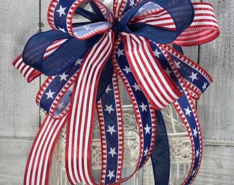 14”x 19” Independence Day Bow, Fourth of July Bow, Patriotic Bow, Memorial Day, Labor Day, 4th of July Decor, Tree Topper