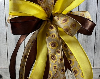 Sunflower Bow, Fall Bow, Sunflower Decor, Fall Decor, Wreath Bow, Lantern Bow, Birdcage Bow, Sunflower Wreath Bow
