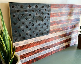 Bandera estadounidense rústica, bandera estadounidense de madera Old Glory, bandera de madera desgastada, arte de pared con bandera de madera rústica, bandera de madera, decoración de pared con letrero de madera