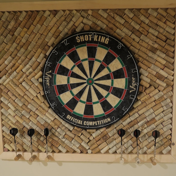 Cork Backboard with Dart Board and Darts, Handmade dartboard backer, Wooden dartboard Set, Custom Dartboard, Wooden Dartboard Mounting