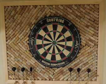 Cork Backboard with Dart Board and Darts, Handmade dartboard backer, Wooden dartboard Set, Custom Dartboard, Wooden Dartboard Mounting