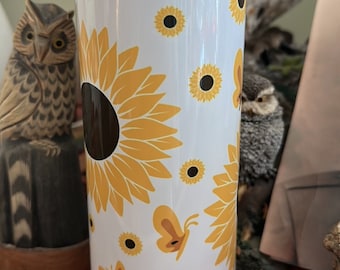 Sunflower and Butterfly 20 oz Skinny Tumbler - Insulated with Slider Lid - Free Shipping