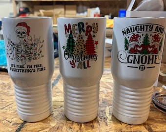 Christmas Theme Insulated Tumblers, Travel Cup, Holiday Gifts