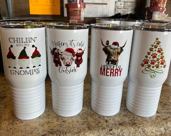 Christmas Theme Insulated Travel Cup, Tumbler, Holiday Gifts