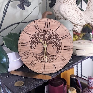 7&quot; Tree of Life Clock Laser Etched on Oak