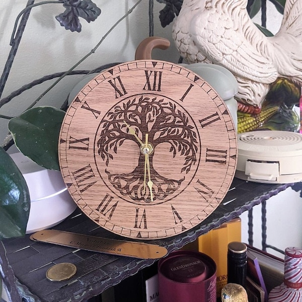 7" Tree of Life Clock Laser Etched on Oak