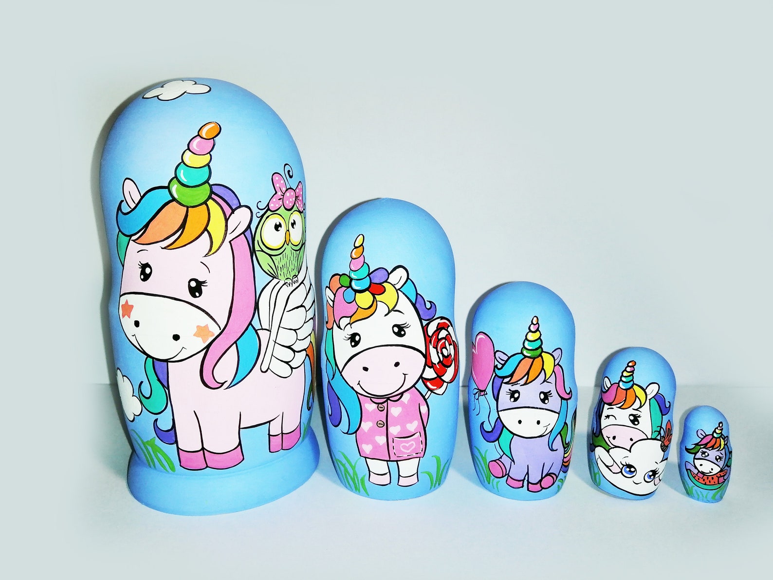 Unicorn Nesting Doll . Unicorn. Nesting Doll. Height 15 Cm. Hand