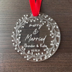 merry & married ornament / wedding ornament / christmas ornament / our first christmas / engagement ornament / wedding gift for couple /A008