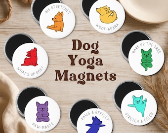 Juego de imanes de yoga para perros • Imanes de colores de los 7 chakras • Regalos divertidos para cachorros yoguis • Regalo para amantes de los animales • Regalo para el bienestar