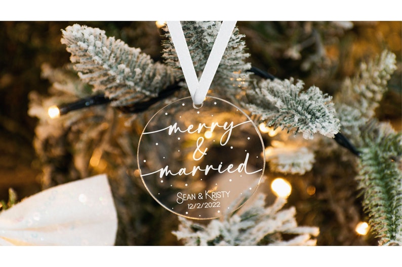 Merry & Married Ornament / Christmas Wedding Ornament 2022 / image 1