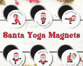 Imanes de yoga de Papá Noel • Regalo de yoga para Navidad • Bonito juego de imanes para el refrigerador para las fiestas • Regalo para profesores de yoga • Decoración divertida de Papá Noel • Relleno de medias