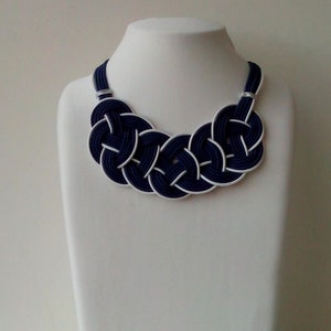 MultiStrand Nautical Necklace -Navy Blue and White Knot Necklace - Knot Rope Necklace - Summer Necklace - Lightweight Necklace - NakitAlesia