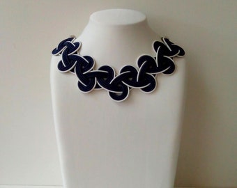 Navy Blue and White Knot Necklace -Knot Rope Necklace -Nautical Necklace - Bib Necklace -Summer Necklace -Knot Jewelry -Lightweight Necklace