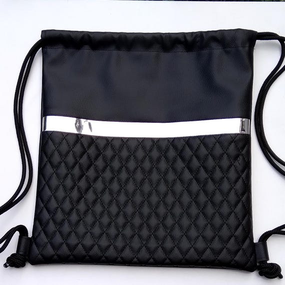 Black Backpack - Quilted Backpack - Drawstring Backpack  display picture 1