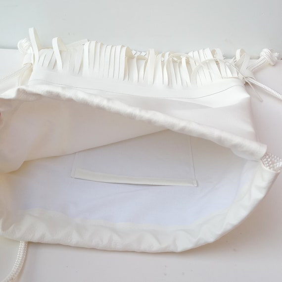 White Tassel Backpack - Drawstring Backpack - Artificial  display picture 3