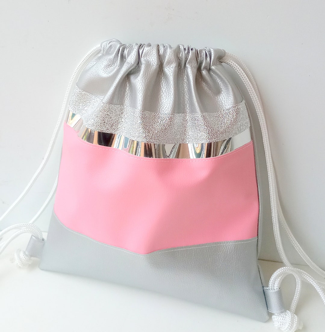 Pink and Silver Backpack - Artificial Leather Backpack - Drawstring ...