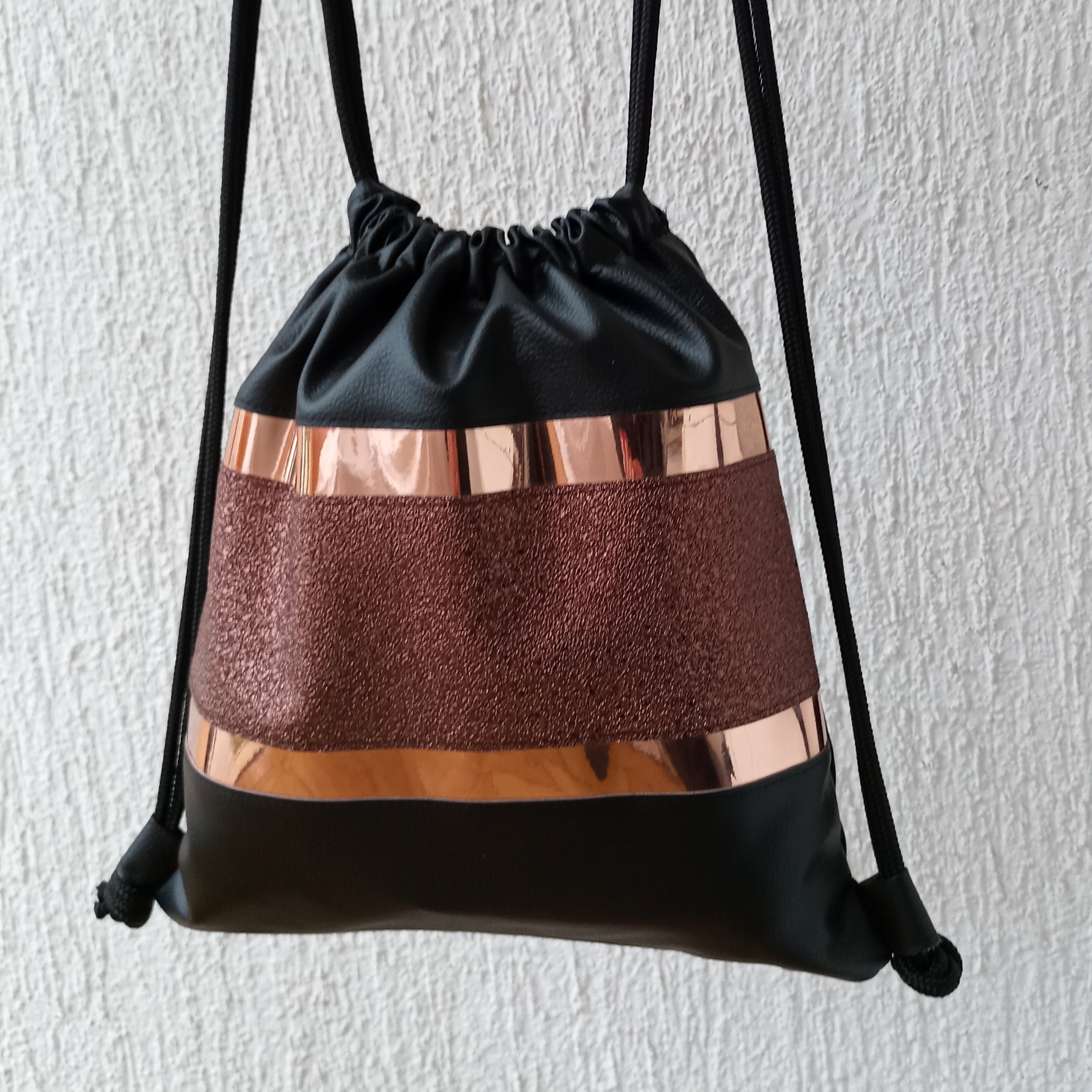 Black and Bronze Backpack - Artificial Leather Backpack 