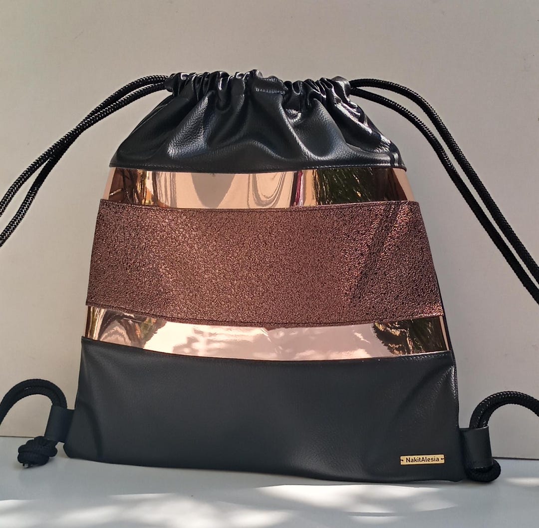 Black and Bronze Backpack - Artificial Leather Backpack 