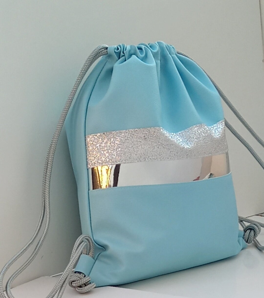 Blue Backpack with Drawstring Closure and Silver Accents KC Jagger | Bags | Blue Backpack With Drawstring Closure And  main image 3