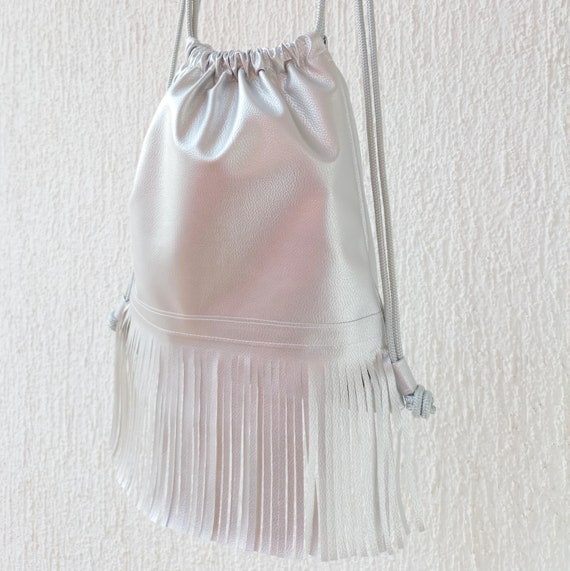 White Tassel Drawstring Backpack Amazon.com | kiido Drawstring Backpack, Bohemian Style  main image 2