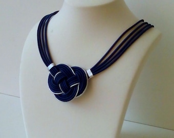 Navy Blue Knot Necklace -  Knot Rope Necklace - Nautical Necklace -Summer Necklace -Bib Necklace -Lightweight Necklace -Multistrand Necklace