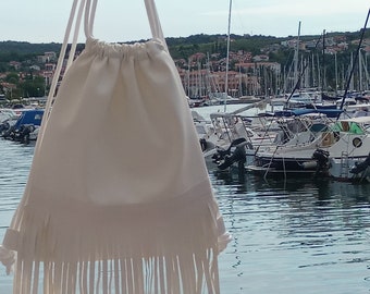 Zaino con nappe bianche - Zaino con coulisse - Zaino in pelle artificiale - Zaino per ragazze - Zaino estivo - Borsa con coulisse - Fatto a mano