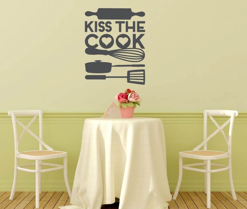 Kitchen Wall Sticker Kiss The Cook Quote Kitchen Wall Decor Wall Mural Lettering Home Decor Kitchen Quote Decal Vinyl Wall Sticker