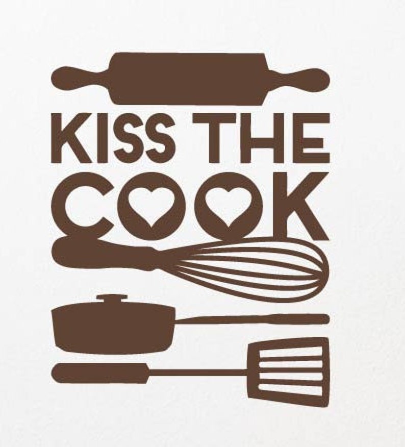 Kitchen Wall Sticker Kiss The Cook Quote Kitchen Wall Decor Wall Mural Lettering Home Decor Kitchen Quote Decal Vinyl Wall Sticker
