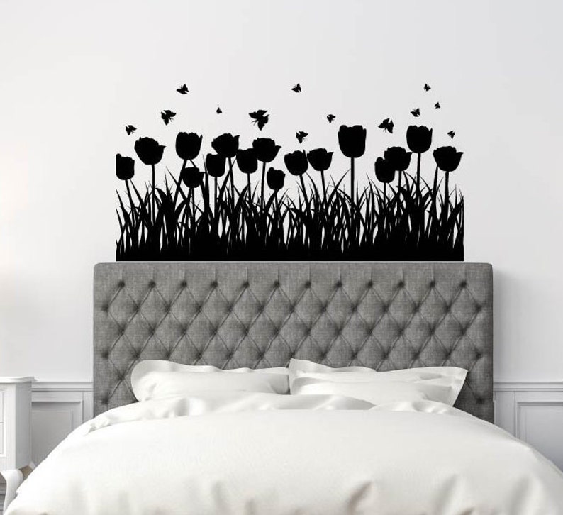 Erflies Flowers Grass Wall Decal Decorative Art Vinyl Sticker Home Decor Removable Bedroom Living Room Custom Mural