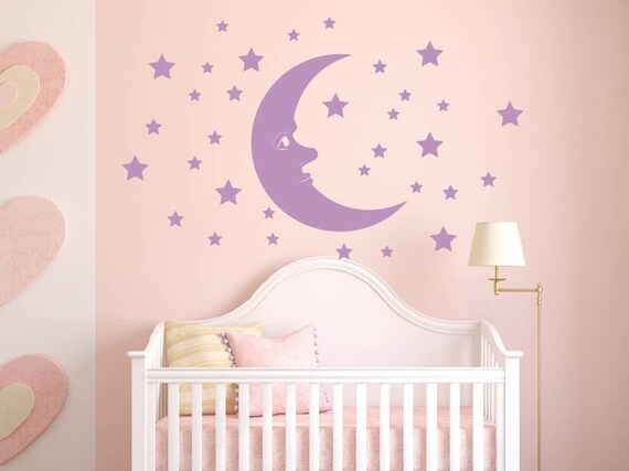 Stars Moon Wall Decal Nursery Decor Kids Room Sticker Stars Wall Decal Moon Wall Decal Vinyl Wall Sticker Mural Removable Wall Decor