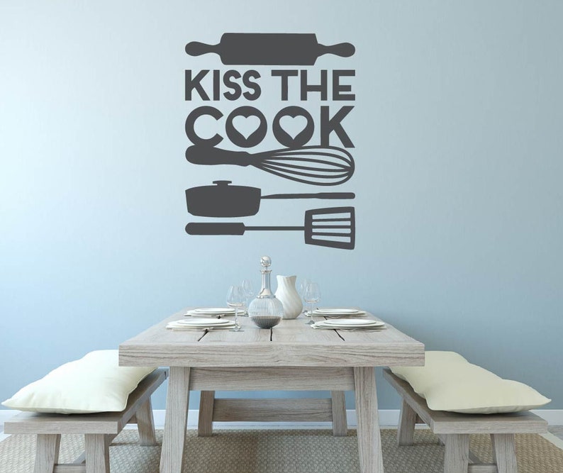 Kitchen Wall Sticker Kiss The Cook Quote Kitchen Wall Decor Wall Mural Lettering Home Decor Kitchen Quote Decal Vinyl Wall Sticker