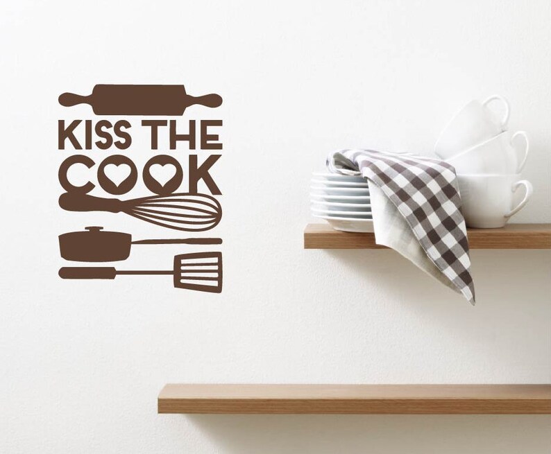 Kitchen Wall Sticker Kiss The Cook Quote Kitchen Wall Decor Wall Mural Lettering Home Decor Kitchen Quote Decal Vinyl Wall Sticker