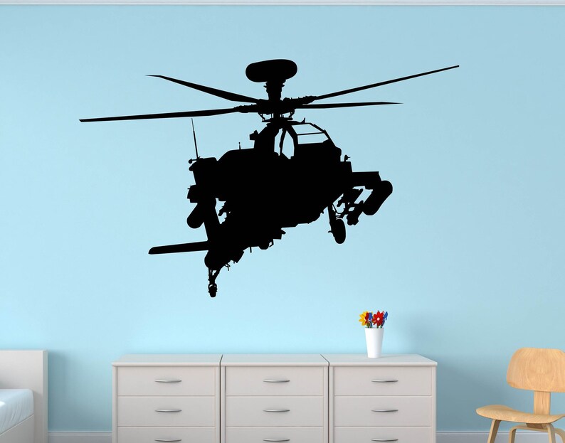 Apache Helicopter Military Wall Decal Us Army Plane Boys Room Kids Sticker Vinyl Custom Mural Decor