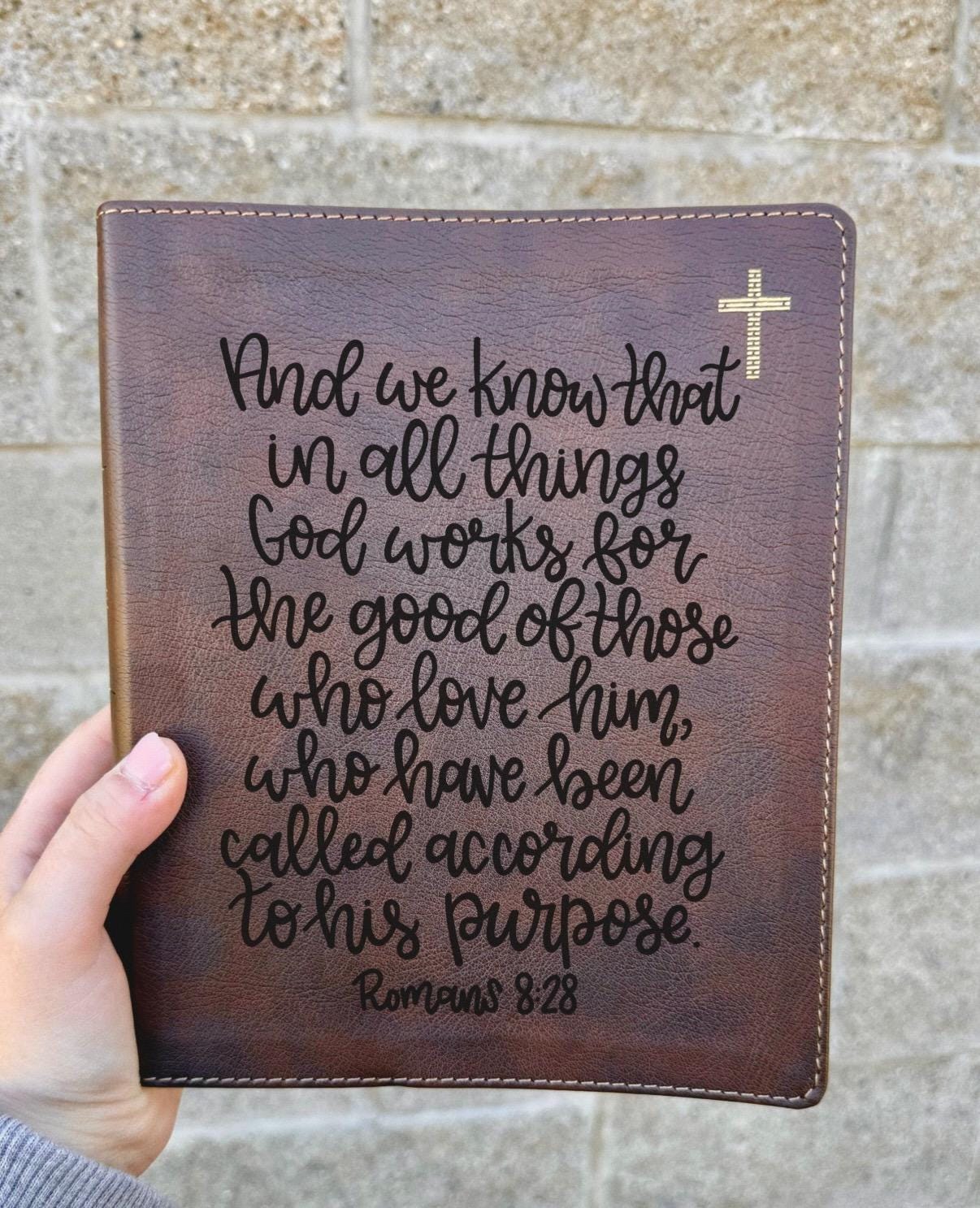 The Romans 8:28 Bible NIV Personalized Leather Bible with Laser Engraving Keepsake Gift Christian Wedding, Baptism, Graduation
