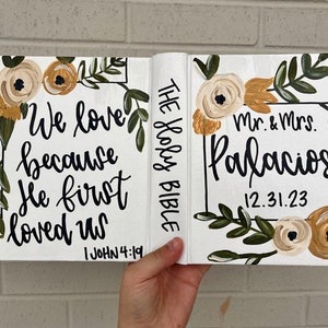 Gold & Black Wedding Bible Guestbook, Handpainted Custom