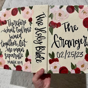 Red & Pink Florals Handpainted Bible, Journaling Bible