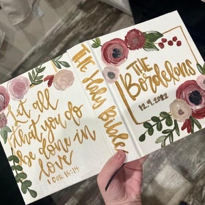 Wedding Bible Guestbook, Handpainted Custom, Journaling Bible